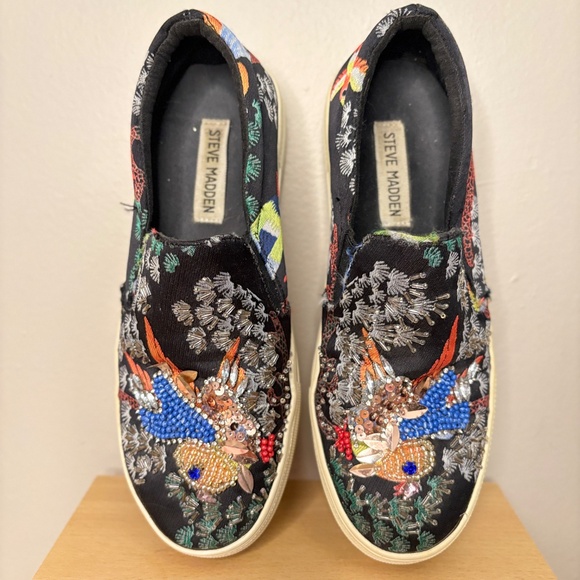 Steve Madden Sequin Beaded Chunky Sole Black Slip-on Sneakers Size 7 - Picture 9 of 13